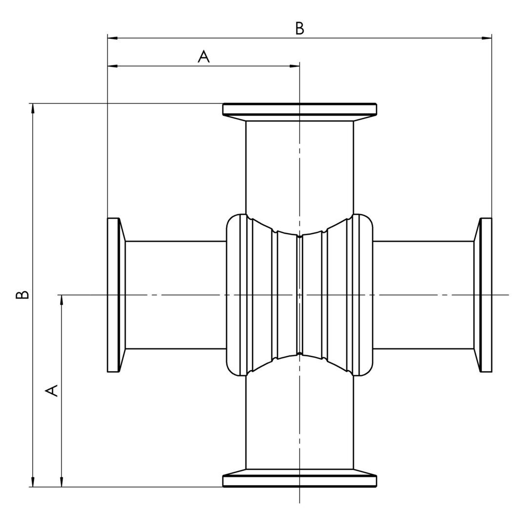 Cross piece, stainless steel,KF DN 25/25/25/25