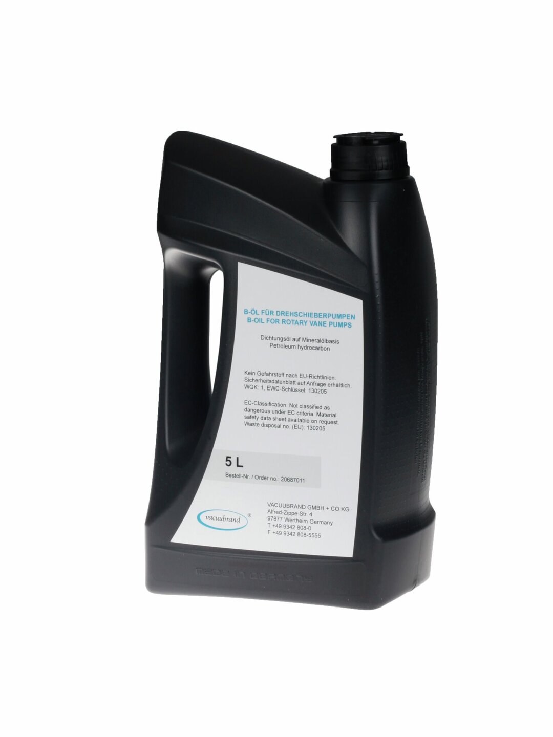 B-Öl für Drehschieberpumpen, Kanister 5 LiterDie Sicherheitsinformation steht unterhttps://www.vacuubrand.com/safety-informationzum Download bereit.