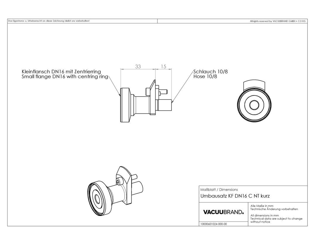 Lot de modification KF DN 16 pour pompeà membrane « chimie » NT, avec bagued’étanchéité pour petites brides,version courte