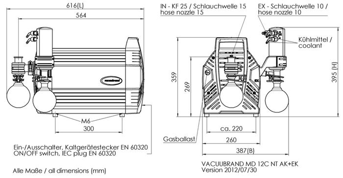 VACUUBRAND™ MD 12C NT Chemie-Membranpumpe Im Lieferumfang  enthalten:CEE-Stecker VACUUBRAND™ MD 12C NT Chemie-Membranpumpe