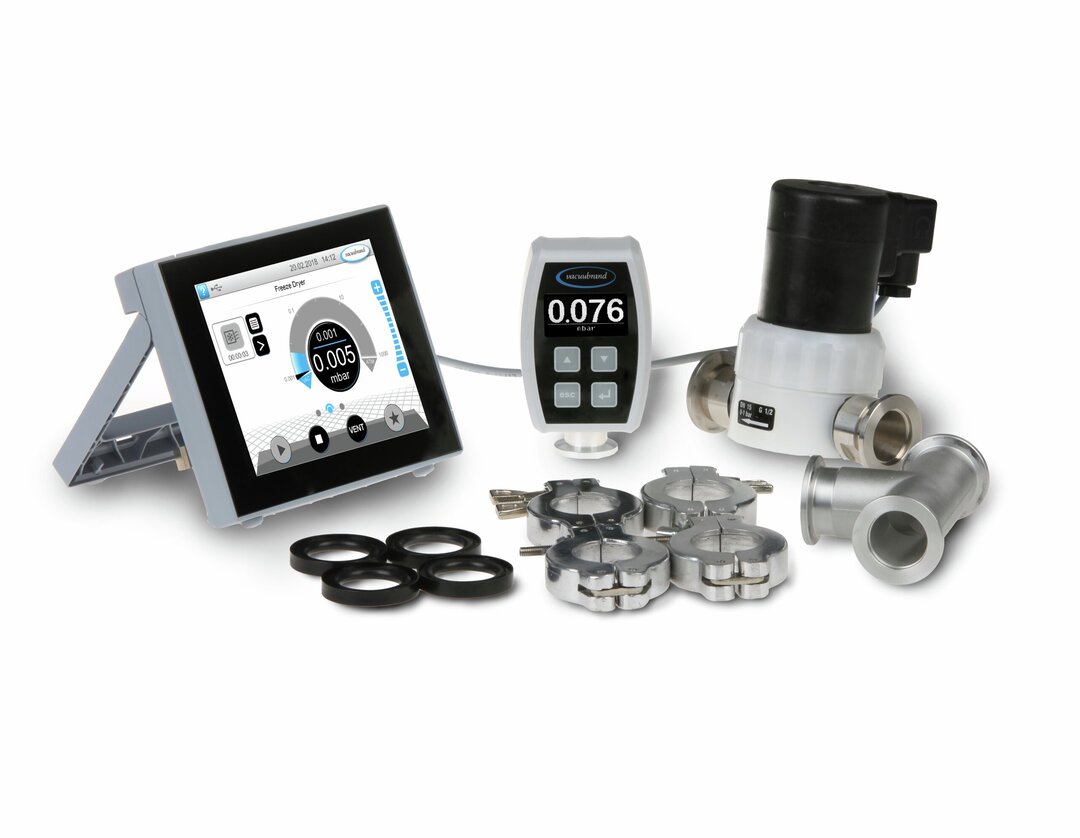 VACUU·SELECT package for fine vacuum controlwith VACUU·VIEW extended for KF DN 16, within-line isolation valve VV-B 15C, T-piece,hose nozzle DN 10 and connecting parts DN 16,100-230V / 50-60Hz, plug CEE/CH/UK/US/AUS/CN